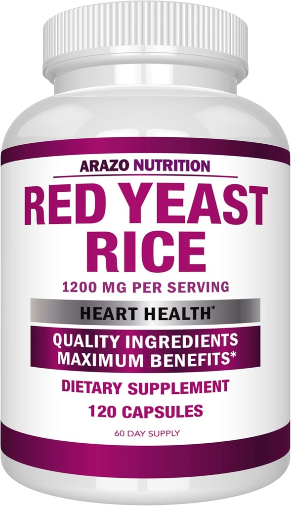 Arazo Nutrition Red Yeast Rice Extract 1200 MG - Citrinin Free Supplement - Vegetarisk 120 Kapsler