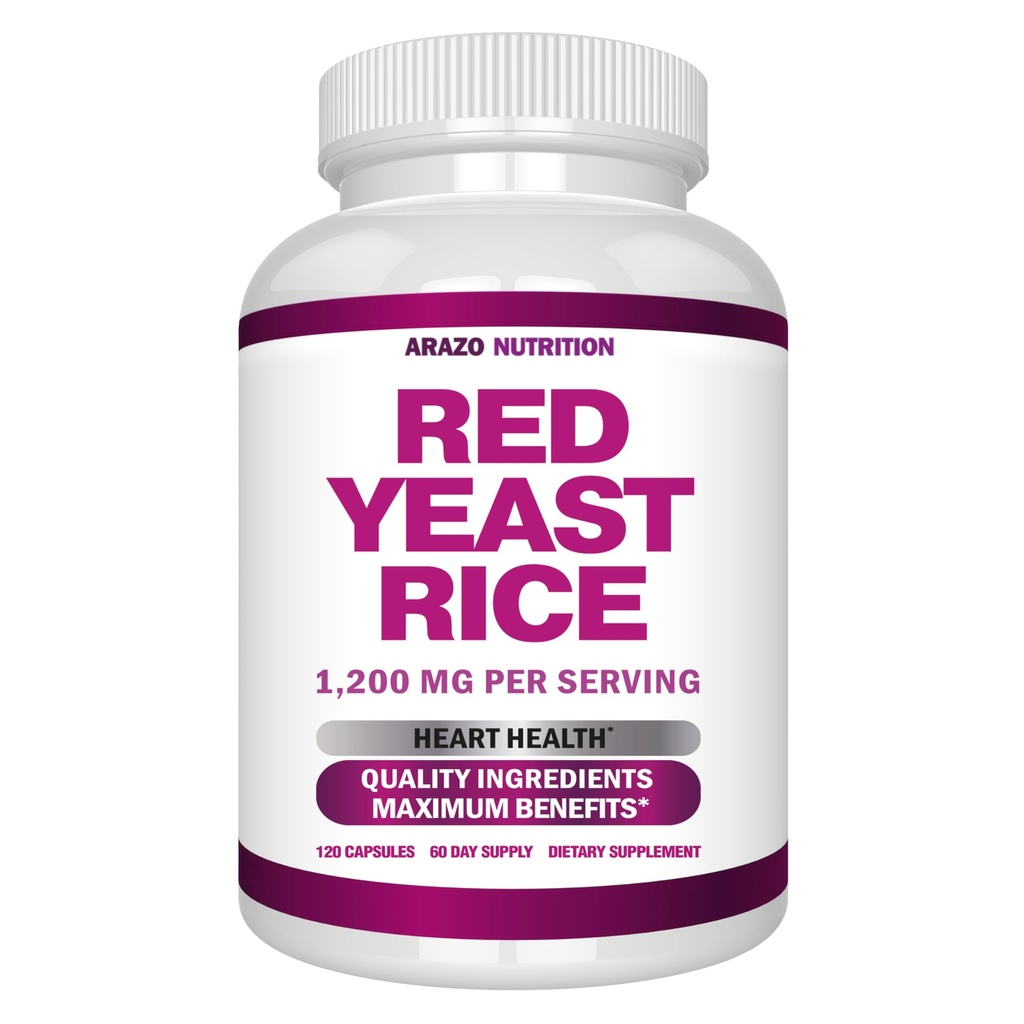 Arazo Nutrition Red Yeast Rice Extract 1200 MG - Citrinin Free Supplement - Vegetarisk 120 Kapsler