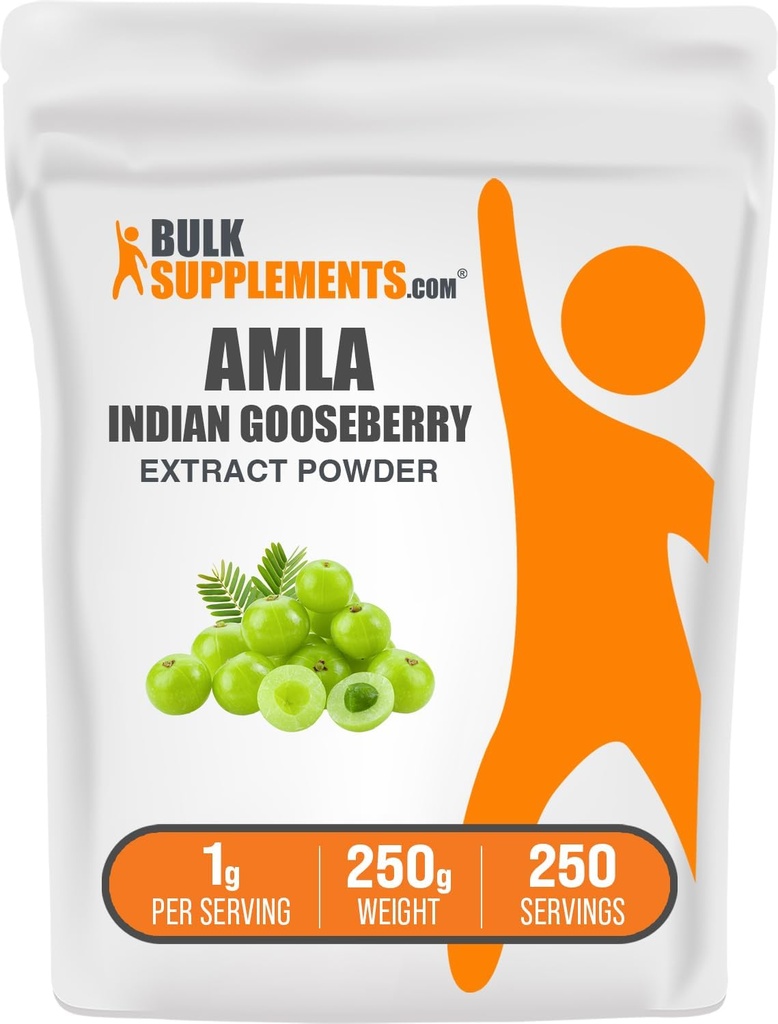 BulkSupplements.com Amla Extract Powder - Indian Gooseberry Extract, Amla Powder - Gluten Free, 1g per Serving, 250g (8,8 oz) (Pack of 1)