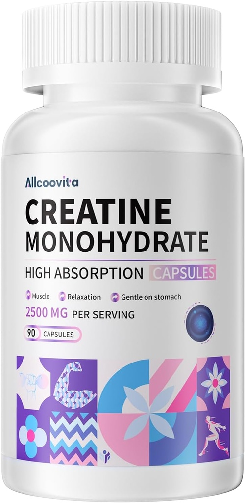 Creatine Monohydrate Capsules -3 Creatine Capsules per Serving, 2500mg, Gluten Free, 90 Capsules