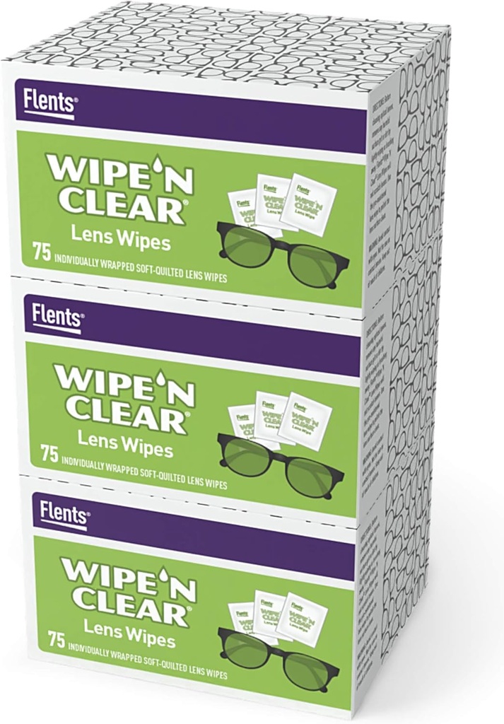Flints Eyeglass Cleaner Lens Wipes - 225 Tæller (3 æsker af 75) Individuelt indpakket Præ- fugtede renseklude Anti- Streak til Eyeglasses, solbriller, Telefon Screens, Computer monitorer