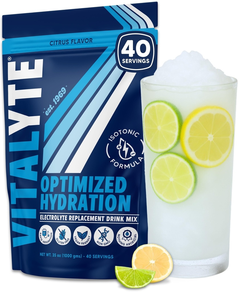Vitalyte Electrolyte Powder Drink Mix, Isotonic Electrolyte Hydration Mix, Gluten Free Post Workout Powder Mix, pakke med 1, 35 oz., Cool Citrus Flavor