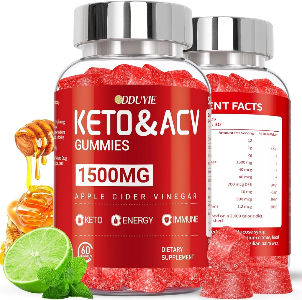 (2 Pack) Apple Cider Vincils Gummy Buddy 124; Keto ACV Gummies for Supportes Metabolisme & Fat Burn med B6-vitamin & B12 Buddy; ACV Supplement Buddy; Lemon Honey Flavor Buddy 124; 120 Vegan for kvinder og mænd