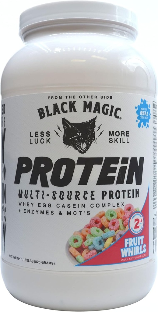 Magiker Black Magic Multi- Source Protein - Whey, Egg, Casein Complex med enzymer & MCT 's - Keto, Lavsukker - Pre / Post Workout - Fruit Whirls Flavor - 24g Protein - 2 LB