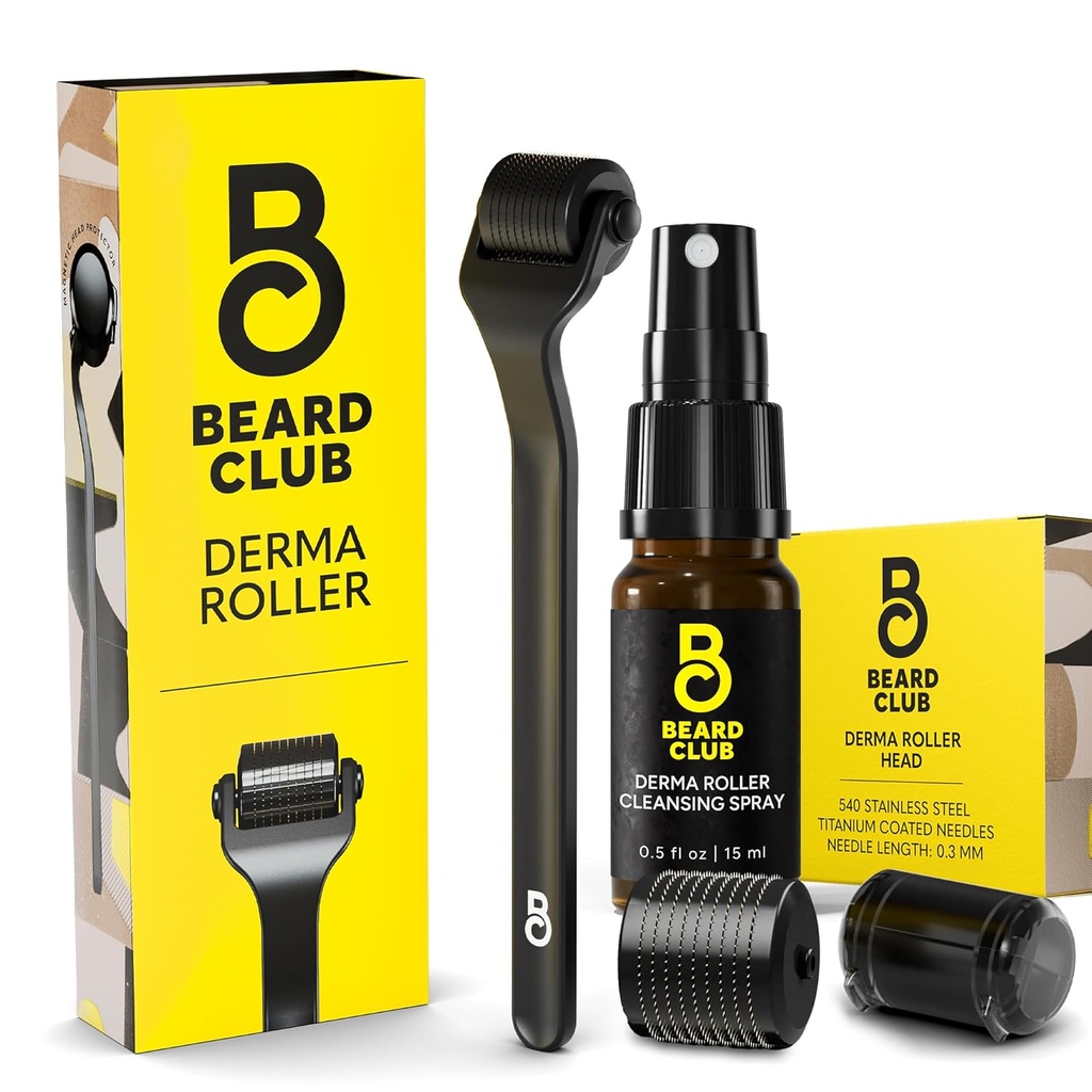 Beard Club Derma Roller, Rengøringsspray & Erstatningshoved - Beard Roller med Rengøringsspray og Erstatningshoved