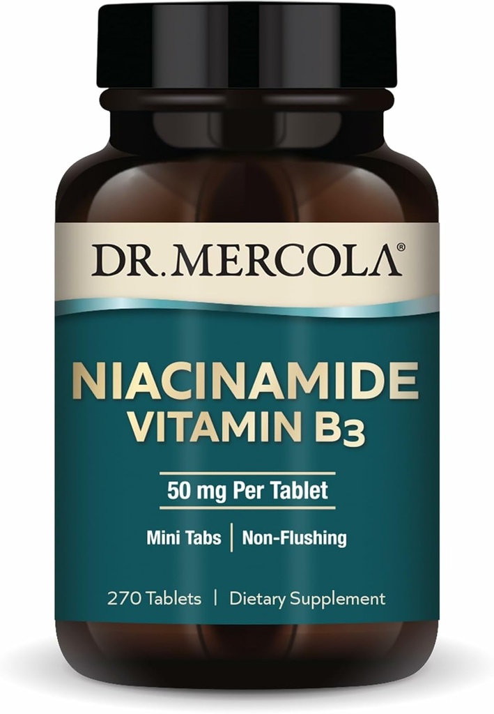 Dr. Mercola Niacinamid Vitamin B3- 50 mg per tablet - Understøtter metabolisk sundhed - Non- Flushing - Mini Tabs - Non- GMO, Gluten- Free & Soy- Free - 270 Servere (270 tabletter)