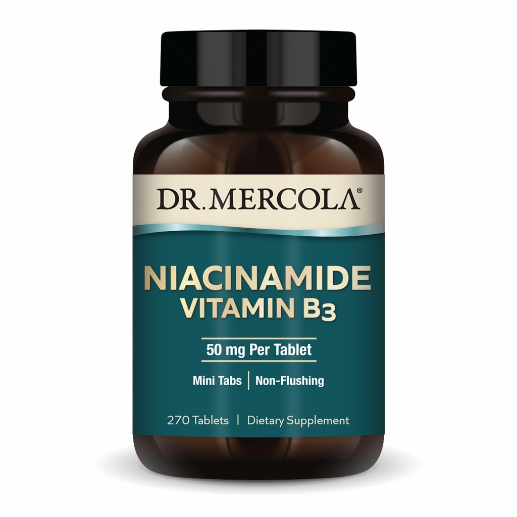 Dr. Mercola Niacinamid Vitamin B3- 50 mg per tablet - Understøtter metabolisk sundhed - Non- Flushing - Mini Tabs - Non- GMO, Gluten- Free & Soy- Free - 270 Servere (270 tabletter)