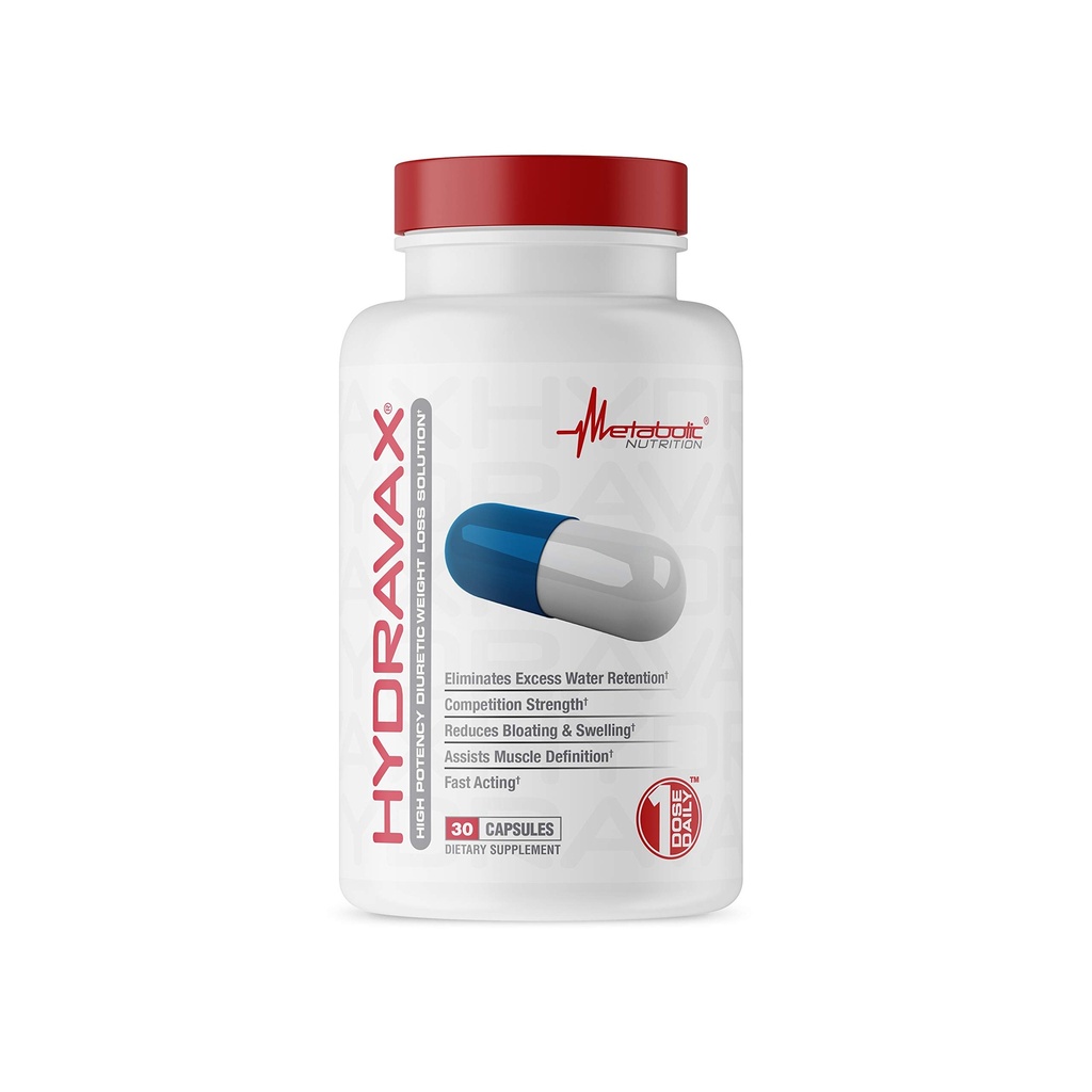 Metabolisk ernæring, Hydravax - Premium Diuretic Water Pills, Natural & Safe, Eliminerer vandretention, med Mælkebøtte, Magnesium, Green Tea Extract, Cranberry Powder, 30 kapsler, 1 dosis dagligt