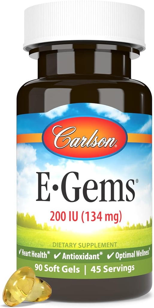 Carlson E- Gems 200 IE (134 mg), Natural- Source Vitamin E, Optimal Wellness, 90 Soft Gels