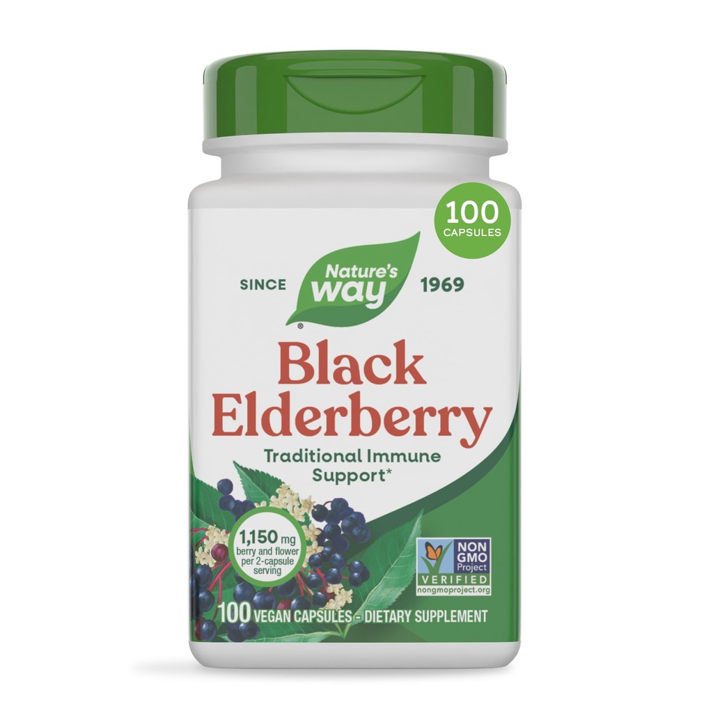 Nature 's Way Black Elderberry Kapsler, Traditionel immunforsvar * tillæg med Elderberry og Elderflower, Plant drevet, 100 Kapsler (Packaging May Vary)