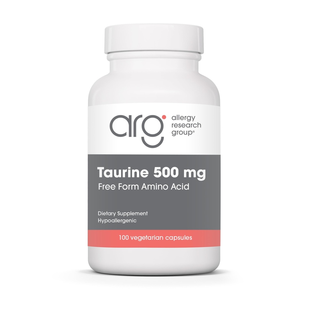 Allergy Research Group Taurine 500mg Supplement - Kardiovaskulær support, Gratis form Aminosyre, Pure, Økologisk, Vegetariske Kapsler - 100 Greve