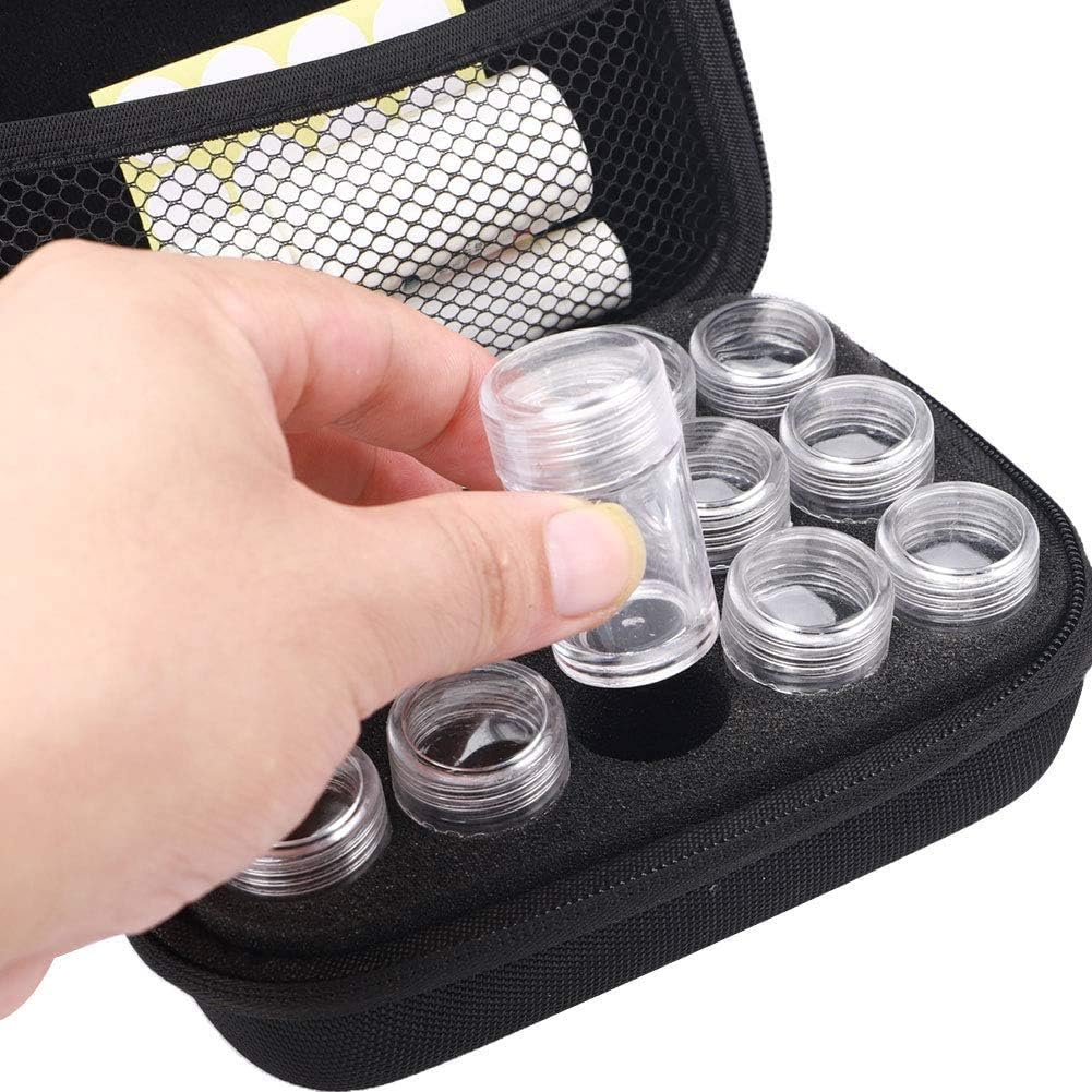 Travel Pill Organizer med 15 Divided Tiny Flasker & Skriverbar Label, Cute Zipered Pill Box for Medicine & Vitamin Holder