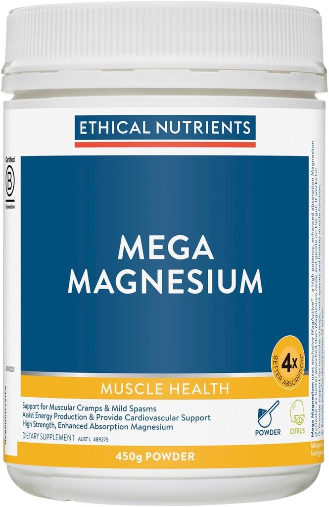 Etiske næringsstoffer Mega Magnesium Pulver Citrus 450 g