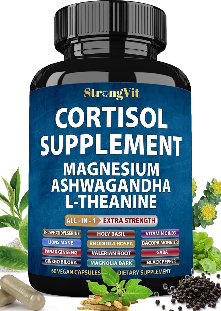 Cortisol Kosttilskud til kvinder med Magnesium, Ashwagandha & L- Theanine. Cortisol Manager, Reducer, Detox, Lavere og Kontrol (59 Greve)