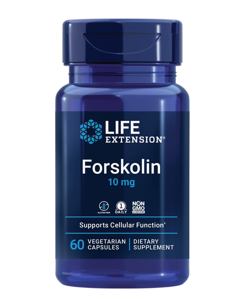 Life Extension Forskolin, Coleus forskohlii, Cellular Energy Health Support Supplement, 10 mg, standardiseret ekstrakt, Non- GMO, Gluten- Free, Vegetar, 60 Kapsler, 1-2 Måned Supply