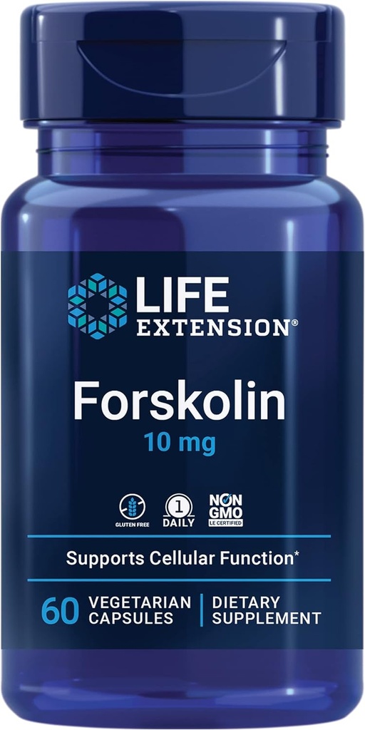 Life Extension Forskolin, Coleus forskohlii, Cellular Energy Health Support Supplement, 10 mg, standardiseret ekstrakt, Non- GMO, Gluten- Free, Vegetar, 60 Kapsler, 1-2 Måned Supply