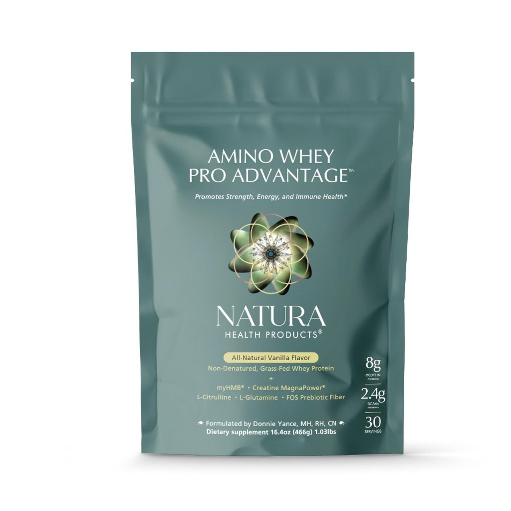 Natura Health Products Amino Whey Pro Advantage ™ - Grass- Fed Whey Protein med HMB, Creatin, L- Glutamin. Rene ingredienser til muskelvækst, Inddrivelse (8 Bedste Protein pr Scoop - 30 Servere)