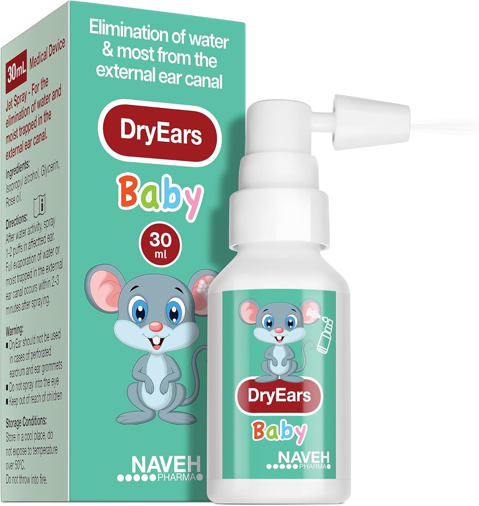 NAVEH PHARMA ® Dry Ears Baby Mead124; Swimmers Ear Drops Spray Mead124; Ear Tørring Drops for Little Swimmers Mead124; Fjern vand fanget i ører i Seconds Mead124; Forhindre tab af hørelse (1 Fl Oz)