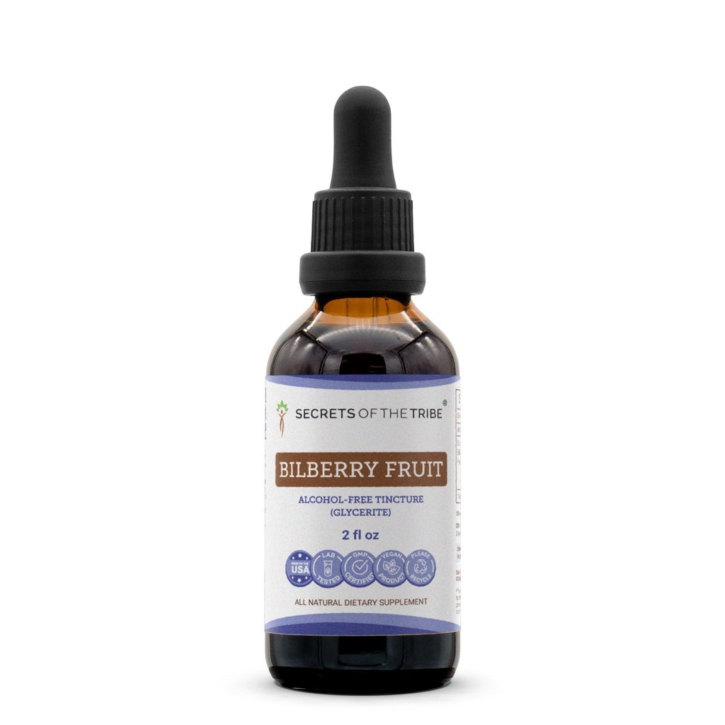 Secrets of the Tribe Bilberry Fruit Alcohol- Free Liquid Extract, Bilberry (Vaccinium Myrtillus) Tørret frugt tinktur supplement (2 FL OZ)