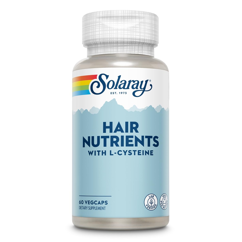 SOLARAY hår næringsstoffer med L- Cysteine - Hår vitaminer med biotin til hårvækst støtte - Hår hud og negle Vitaminer for kvinder og mænd - Lab Verified, 60-dag garanti - 30 Servering, 60 VegCaps