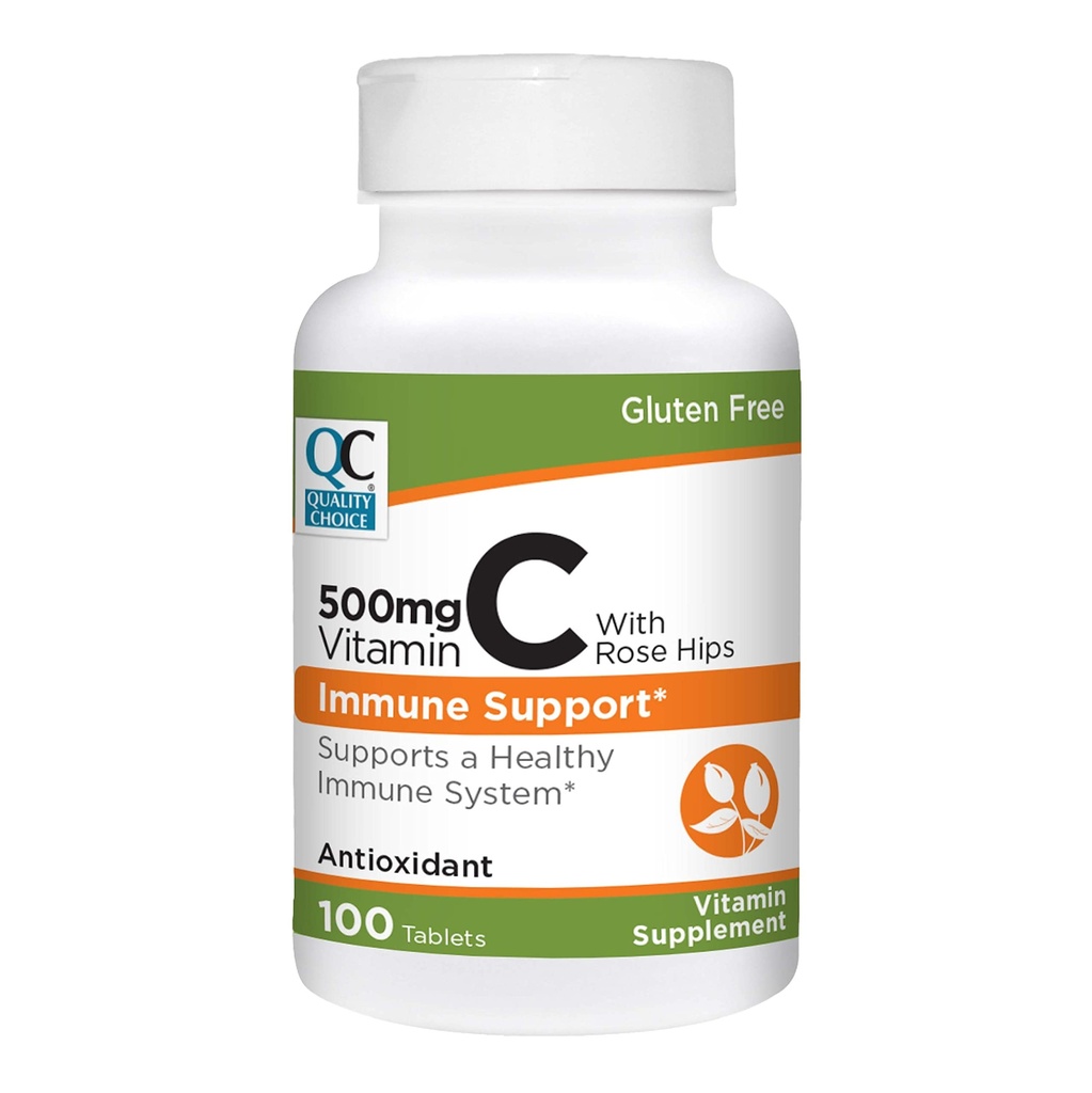 Quality Choice 500 mg C-vitamin med Rose Hip Supplement immunsystem Health Tablets 100 Count Flasker