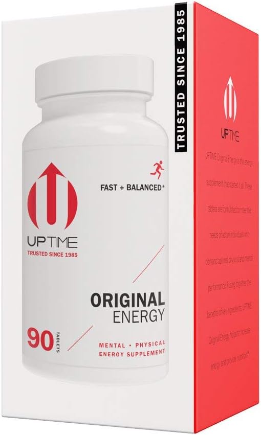 UPTIME Original energi, 90 energitabletter, 200mg per servering, Lavet med naturlig koffein, C-vitamin, CoQ10, Calcium, Ginkgo Biloba, Ginseng & L- Carnitin, nul kalorier, 66mg koffein Per tablet