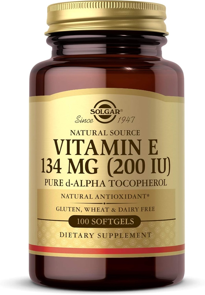 Solgar Vitamin E 200 IE Alpha, 100 Softgels - Antioxidant, sund aldring, sund hud, immunsystemet Support - Natural Source Vitamin E - Gluten Free, Dairy Free - 100 Servere