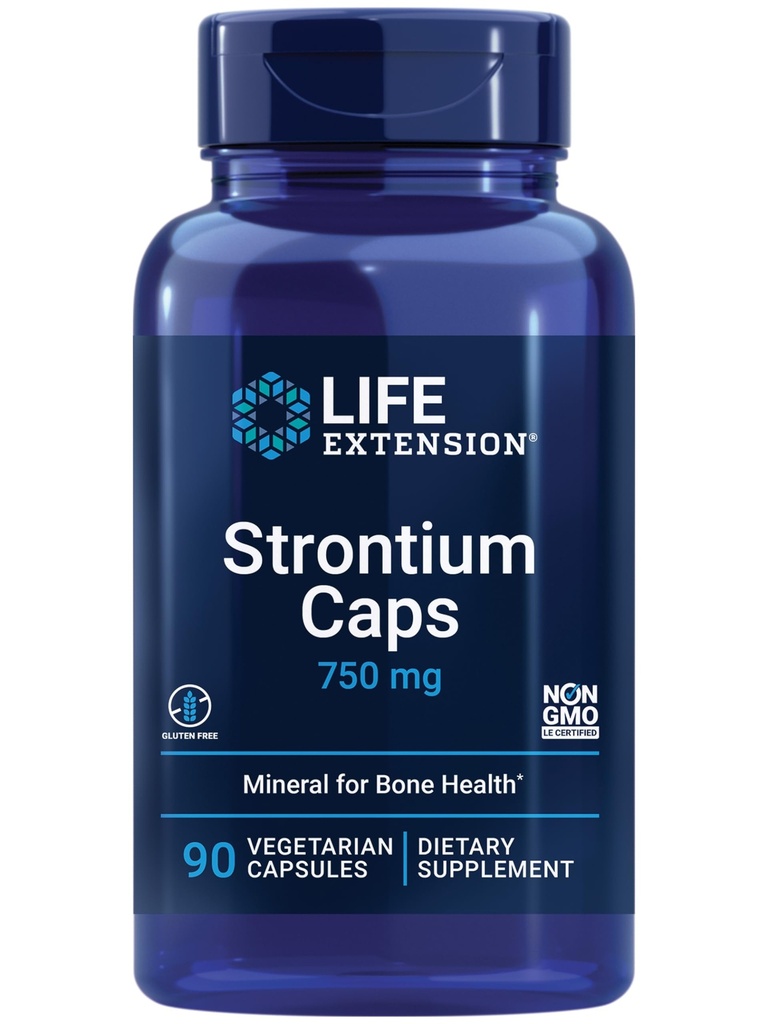 Life Extension Strontium Caps, Trace Mineral for Advanced Bone Health Support, Gluten Free, Non- GMO, Vegetar, 90 Kapsler