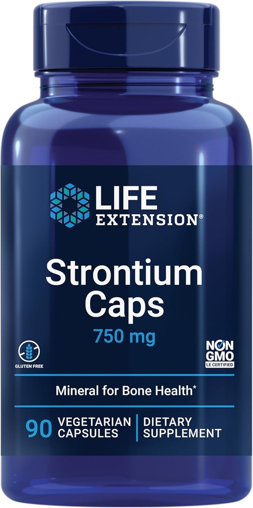 Life Extension Strontium Caps, Trace Mineral for Advanced Bone Health Support, Gluten Free, Non- GMO, Vegetar, 90 Kapsler