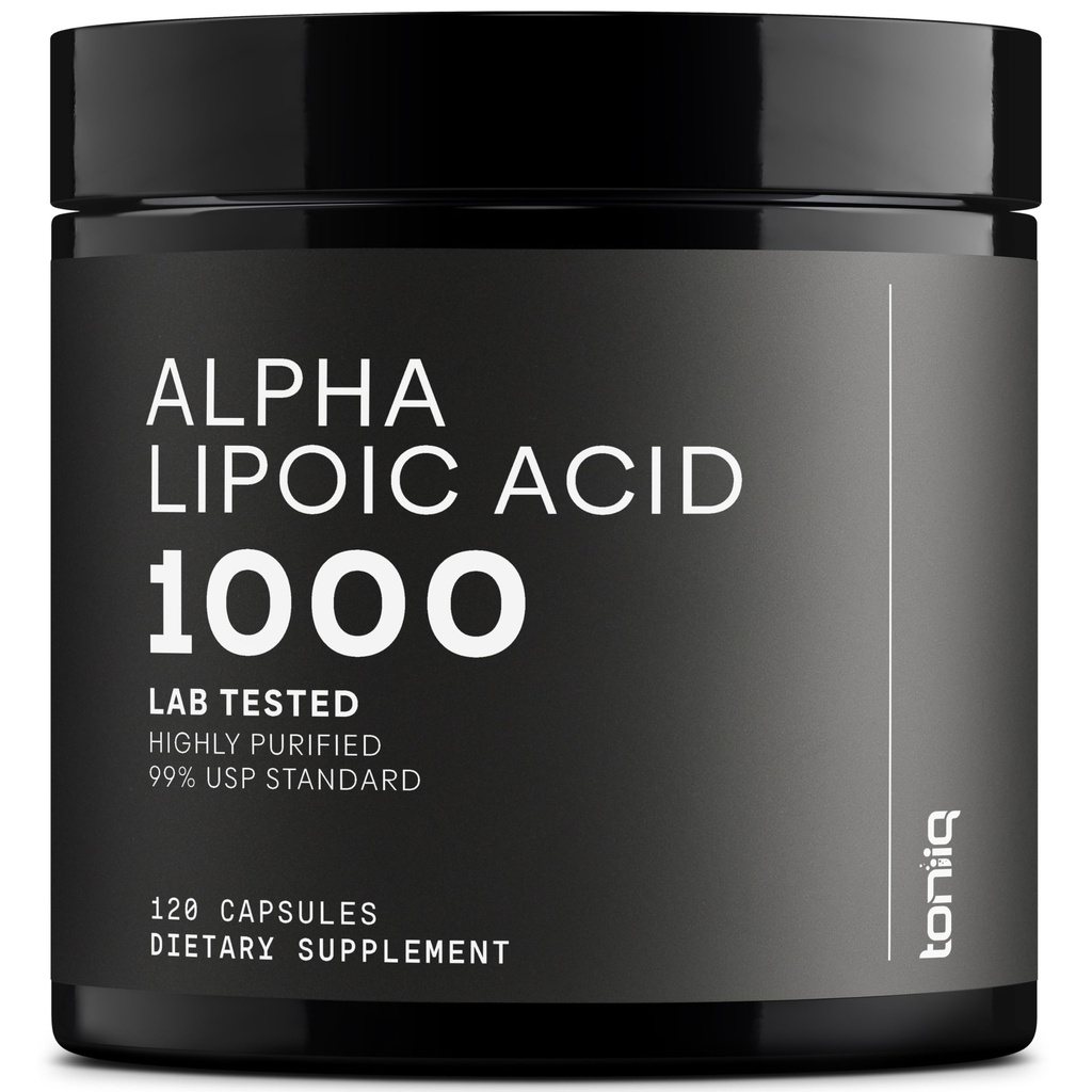 Toniiq 1000mg Ultra High Strength Alpha Lipoic Acid Capsules - Meget renset 99% + USP Standard - 120 Kapsler ALA supplement