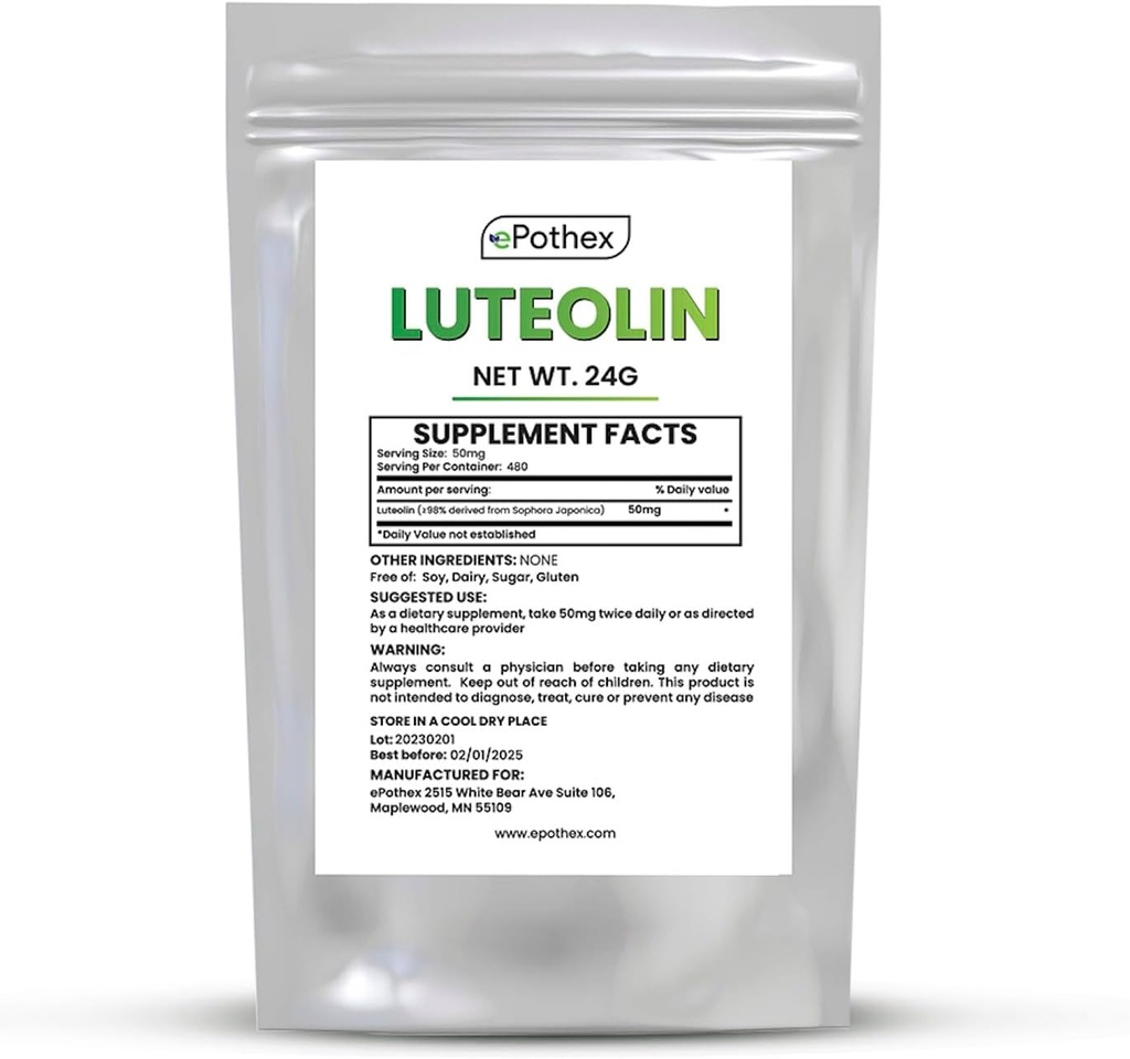 ePothex Pure Luteolin Powder 24 mormor, hjerne og nervesystem support, fremmer immunfunktion, maksimal absorption