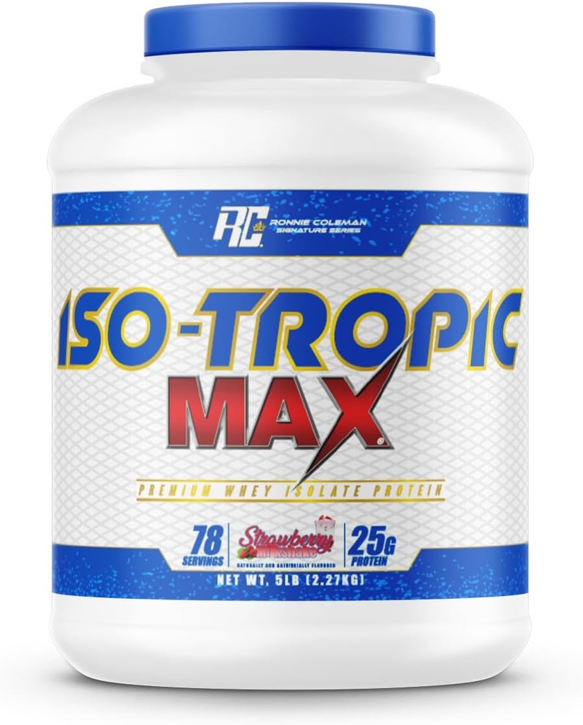 Ronnie Coleman Signature Series Whey Isolate Protein Powder, Pre Workout Shake Mix for Lean Muscle Mass & Post Workout Inddrivelse, Iso- Tropic Max, Strawberry Milkshake Flavor, 5 lbs, 75 Servering
