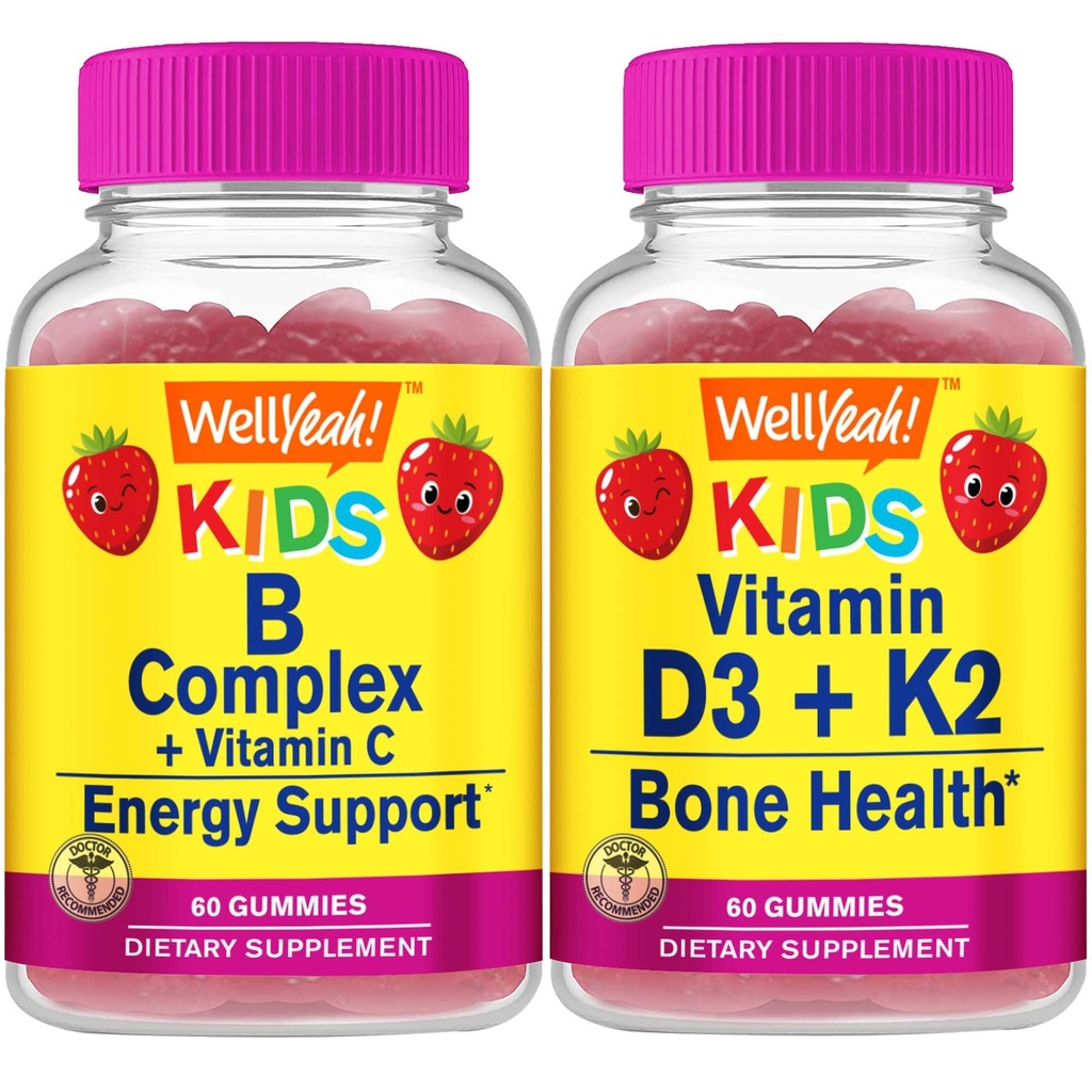 Nå Yes B Complex Kids + Vitamin D3 + K2 Kids, Gummies Bundle - Great Tasting, Vitamin Supplement, Gluten Free, GMO Free, Chewable Gummy