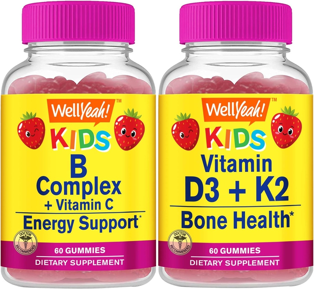 Nå Yes B Complex Kids + Vitamin D3 + K2 Kids, Gummies Bundle - Great Tasting, Vitamin Supplement, Gluten Free, GMO Free, Chewable Gummy