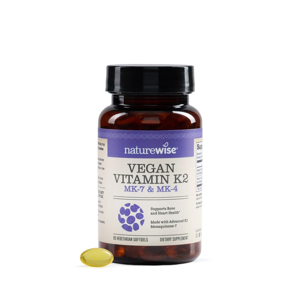 NatureWise vitamin K2 600mcg tillæg med MK- 7 100mcg & MK-4 500mcg - Forbedret biotilgængelig formel - K Complex for ben og hjerte sundhed - Vegan, Gluten Free, Non- GMO -90 Softgels [3- Måned Supply]