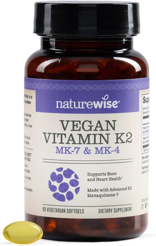 NatureWise vitamin K2 600mcg tillæg med MK- 7 100mcg & MK-4 500mcg - Forbedret biotilgængelig formel - K Complex for ben og hjerte sundhed - Vegan, Gluten Free, Non- GMO -90 Softgels [3- Måned Supply]