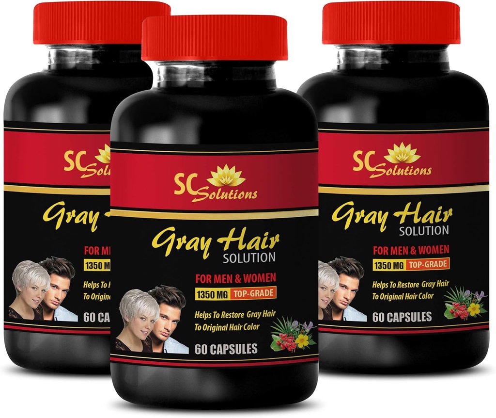 Energipiller - Anti-grå hår løsning - for mænd og kvinder - Folinsyre, biotin, pantothensyre, Catalse, Horsetail, Saw Palmetto, PABA, L- Tyrosine, Nettle, Chlorophyll, Fo Ti, Barley 3B 180 Caps