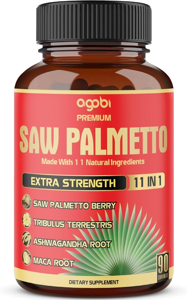 Premium Saw Palmetto Kapsler - Kombineret med Ashwagandha, Gurkemeje, Tribulus, Maca, Green Tea, Ingefær, Holy Basil & Mere - 90 Kapsler 3- Måned Supply