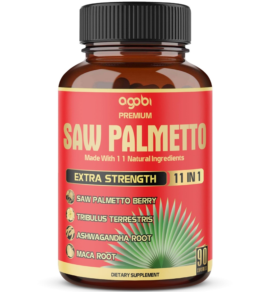 Premium Saw Palmetto Kapsler - Kombineret med Ashwagandha, Gurkemeje, Tribulus, Maca, Green Tea, Ingefær, Holy Basil & Mere - 90 Kapsler 3- Måned Supply