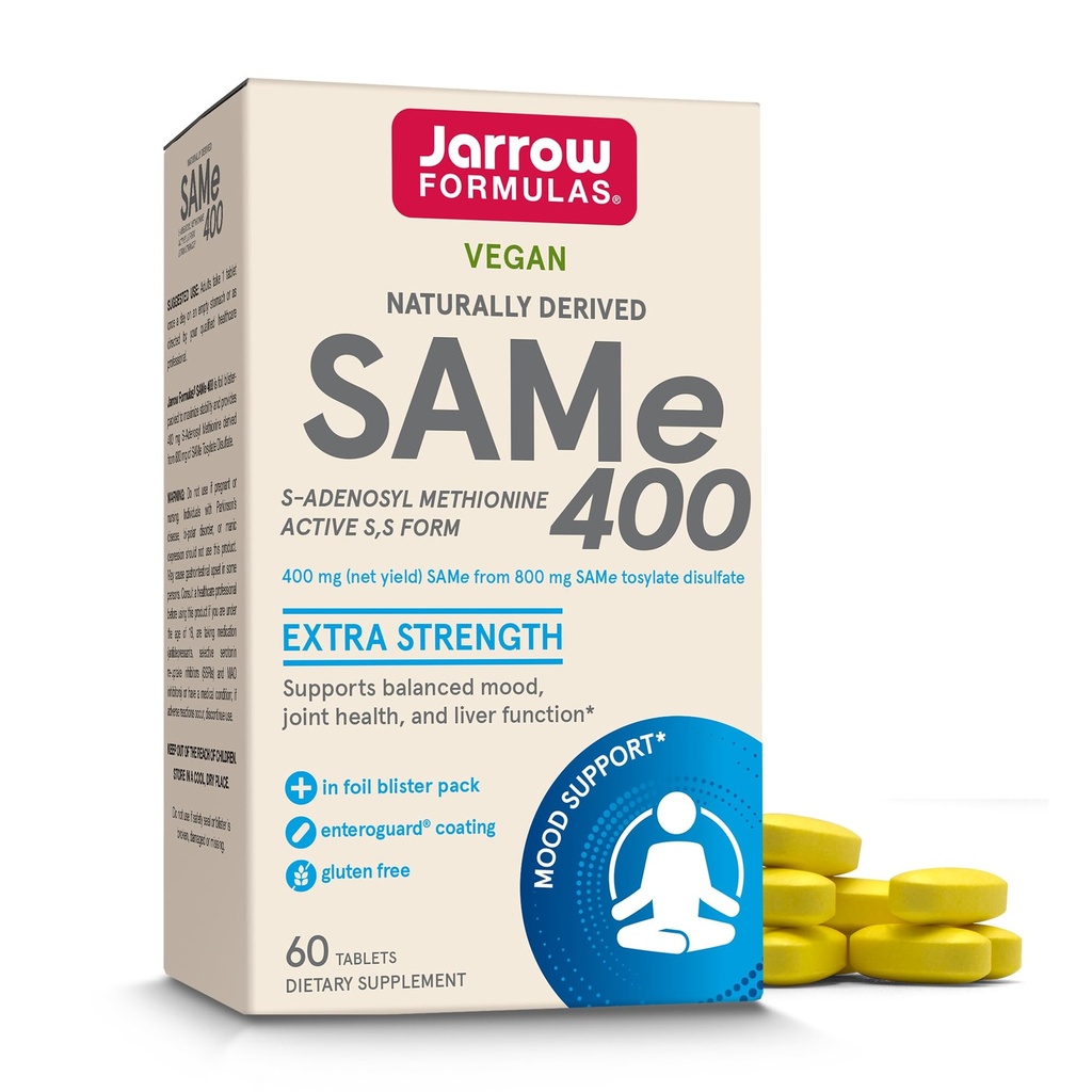 Jarrow Formulas Samme 400 mg - 60 tabletter - Højeste koncentration af Aktiv S, S Form - Understøtter fælles sundhed, lever funktion, hjerne Metabolisme, Mood & Antioxidant Defense - 60 Serveringer