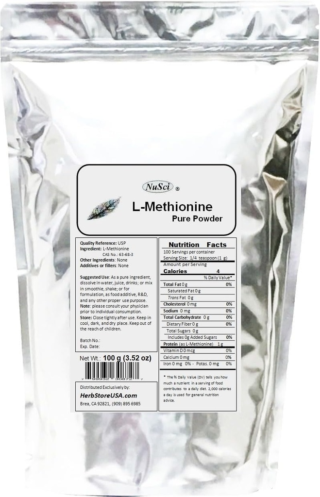 L- methionin pulver Pure (100 Bedste (3,52 oz))