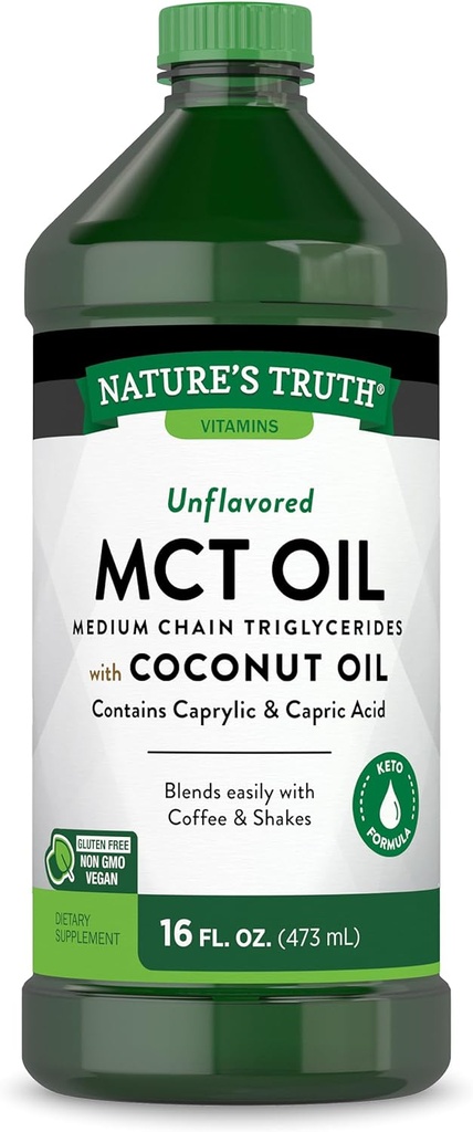Nature 's Truth MCT Oil against 124; 16 fl. oz against 124; Keto, Unflavored Formel 124; med kokos olie against 124; Vegan, Non- GMO, og Gluten Free Supplement
