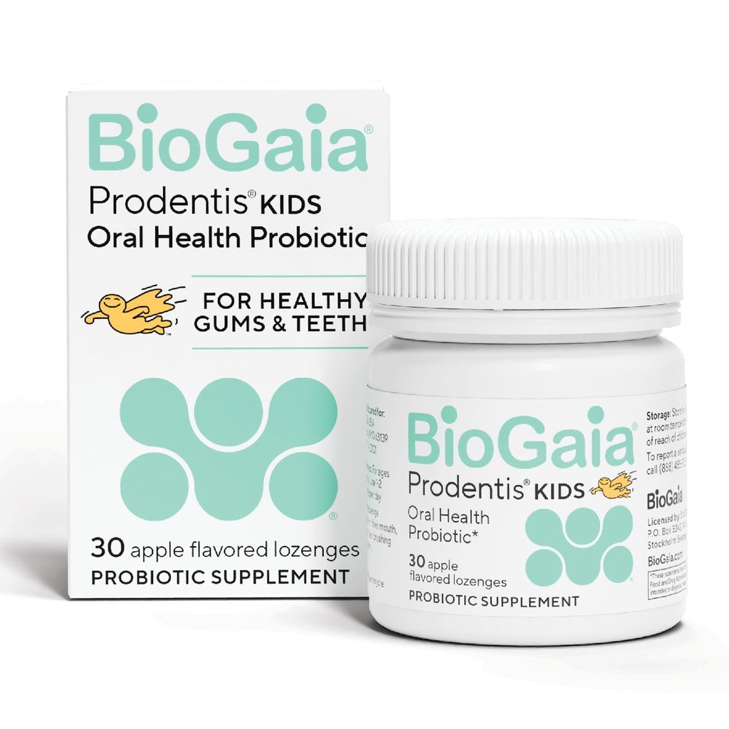 BioGaia Prodentis Kids | Dental Probiotics for Teeth and Gums | Promotes Good Oral Health & Gut Health Too | Oral Probiotics | 30 Apple-Flavored Lozenges | 1-Pack
