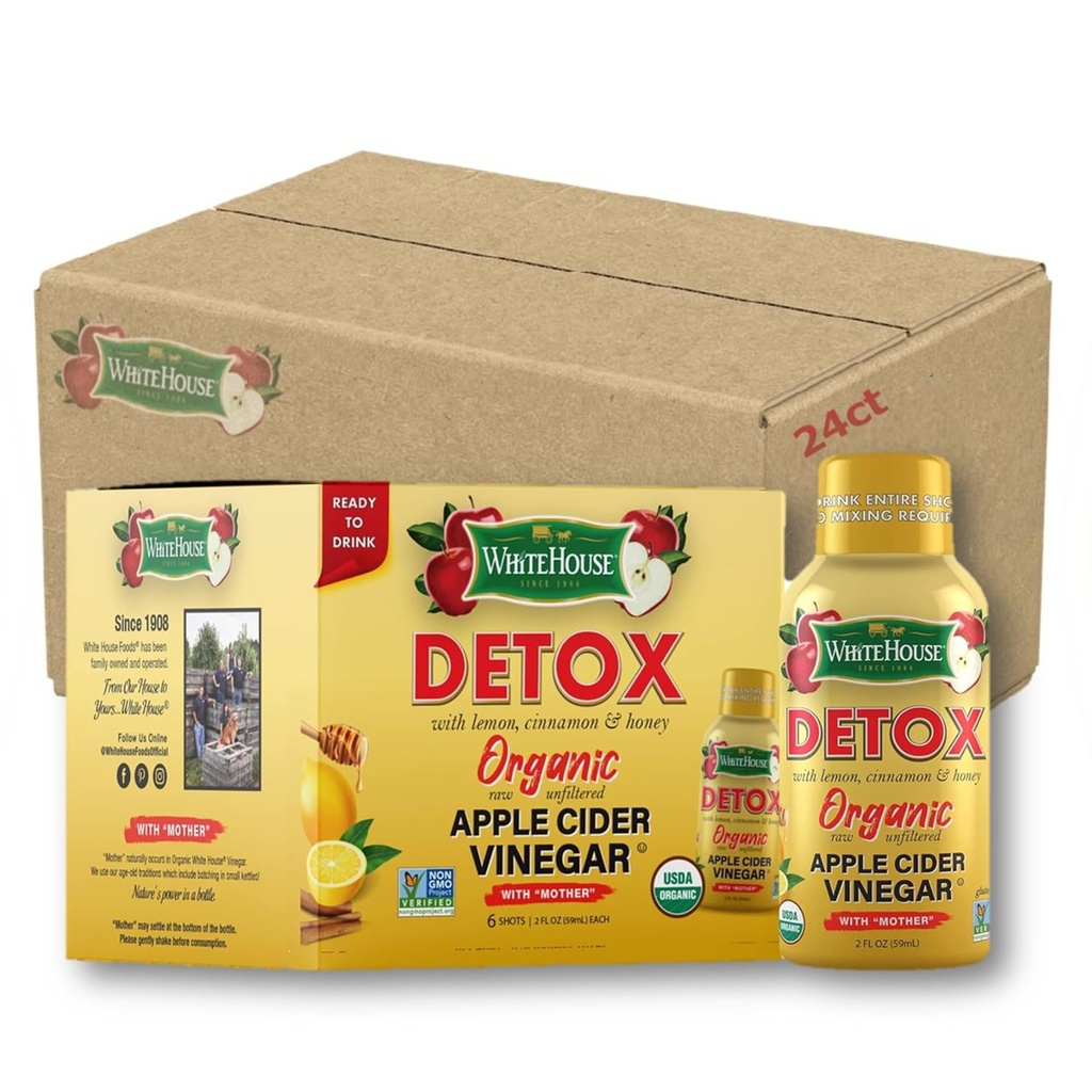 Det Hvide Hus Detox Apple Cider Vinagar Shots, Raw Ufiltreret, On the Go (Detox, pakke af 24)