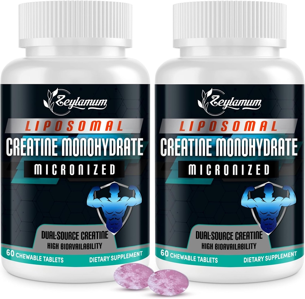 Creatinin Chews Tabletter til mænd og kvinder, Creatinine monohydrat, 99% Absorption med Liposomal & Mikroniseret, 60 Servere