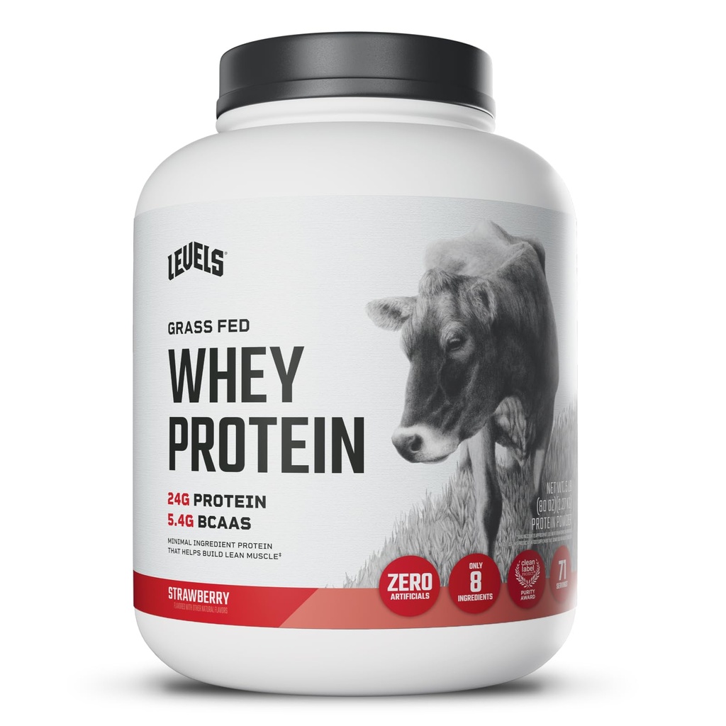 Niveauer Græs Fed Whey Protein Powder, Ingen artificials, 24G Protein, Jordbær, 5LB