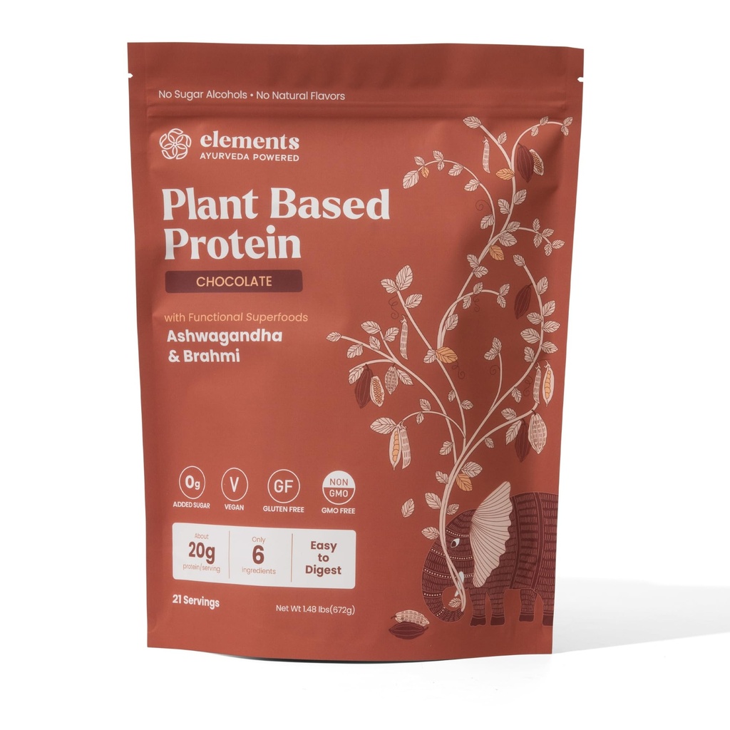 Elementer Plant baseret Vegansk Chokolade Protein Powder - Meal Erstatning Shake Made from Pure Organic Yellow Peas & Raw Cacao - Keto, Dairy Free, Soy Free, Paleo, og ikke-GMO - 1lb - 14 Serveringer