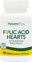 NaturPlus Folinsyre Hjerter (Methylfolat) - 400 mcg, 90 Vegetariske tabletter - med vitamin B6 & vitamin B12 (som Methylcobalamin) - Gluten- Free - 90 Servering