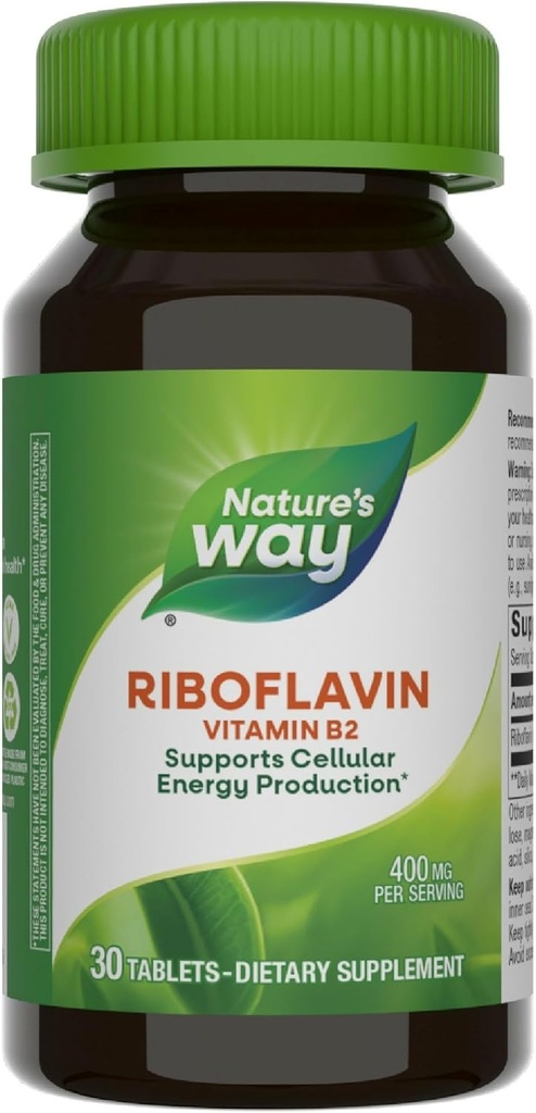 Nature 's Way Riboflavin Vitamin B2, understøtter Cellular Energy Production *, Vegan, 30 tabletter (Packaging May Vary)