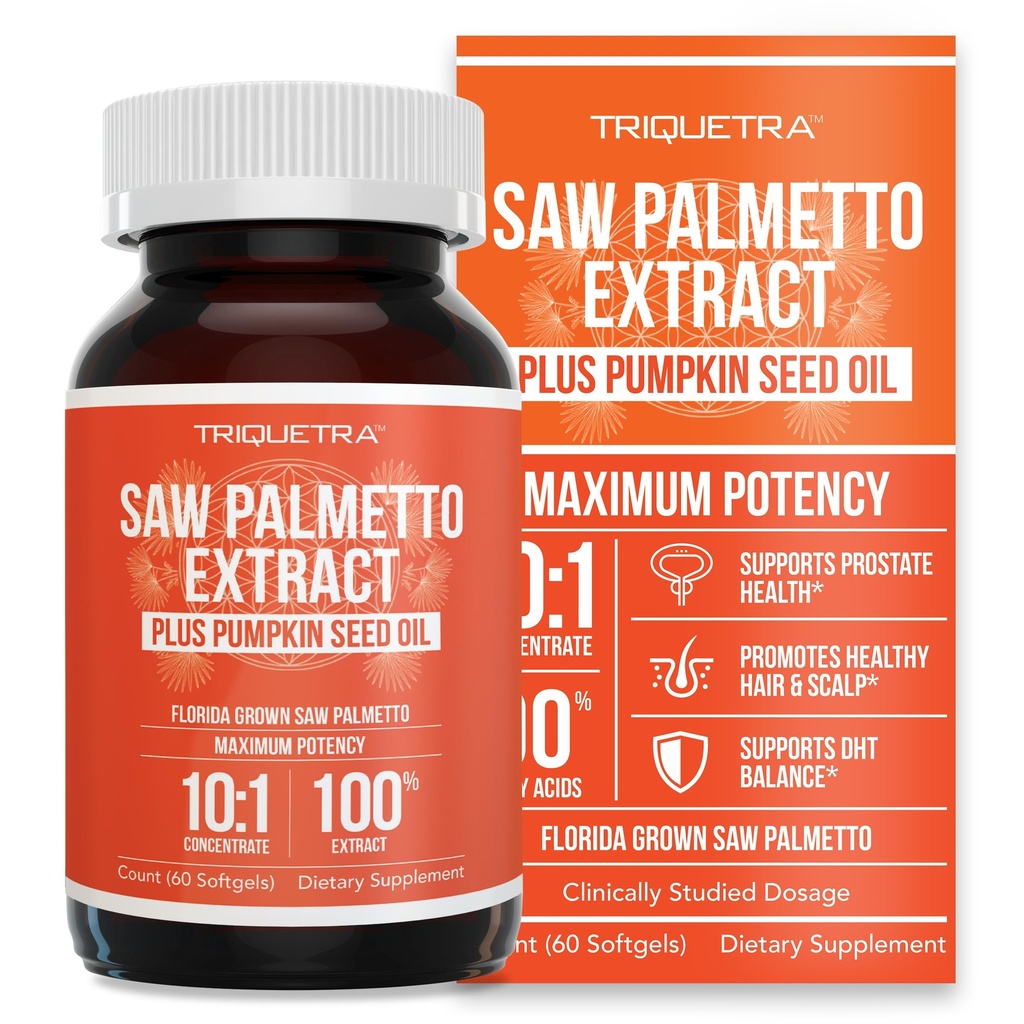 Saw Palmetto Extract - 10X Potency, Pharmaceutical Grade Strength - Plus Græskar Seed Oil - Understøtter Prostata sundhed, Relieves vandladning spørgsmål, Understøtter hårvækst, DHT Blocker - 60 Softgels
